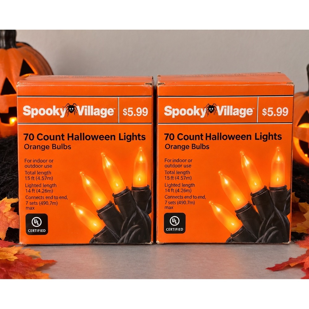 Spooky Village 70 Count Halloween Lights Orange Bulbs Indoor Outdoor 2 Boxes